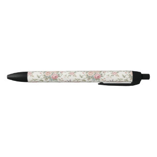 Elegant Pastel Roses Shabby Chic Black Ink Pen
