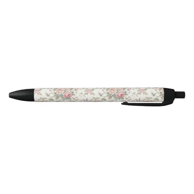 Elegant Pastel Roses Shabby Chic Black Ink Pen (Bottom)
