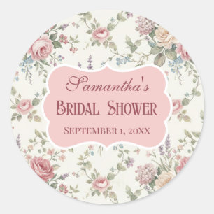 Elegant Pastel Roses Shabby Chic Bridal Shower Classic Round Sticker