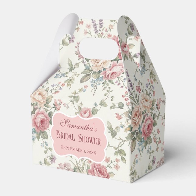 Elegant Pastel Roses Shabby Chic Bridal Shower Favour Box (Front Side)
