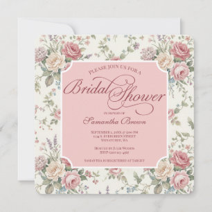 Elegant Pastel Roses Shabby Chic Bridal Shower Invitation