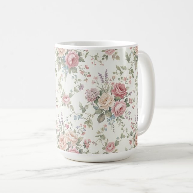 Elegant Pastel Roses Shabby Chic Coffee Mug (Front Right)
