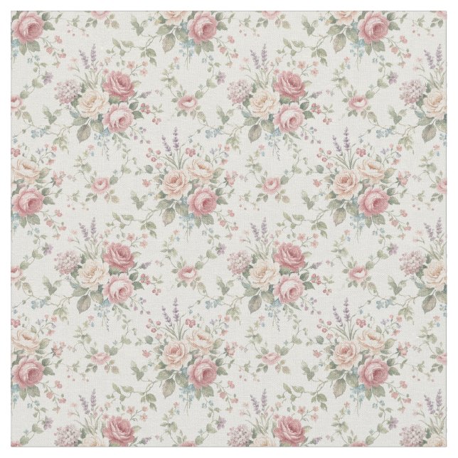 Elegant Pastel Roses Shabby Chic Fabric (Close Up)