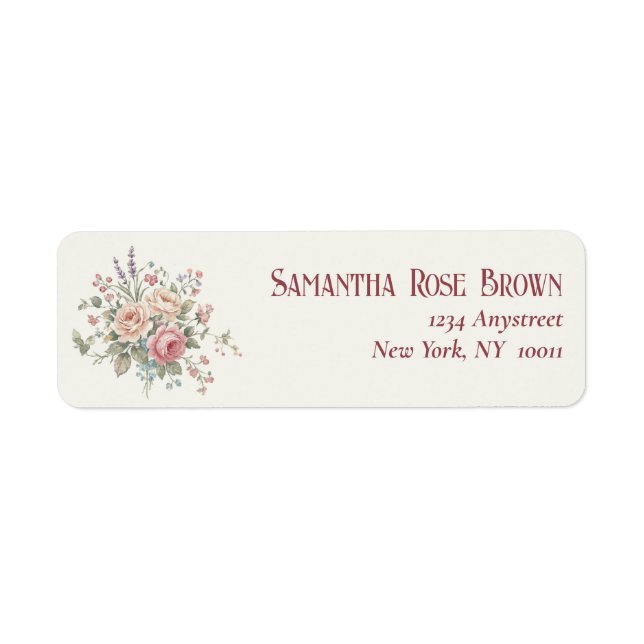 Elegant Pastel Roses Shabby Chic Return Address (Front)