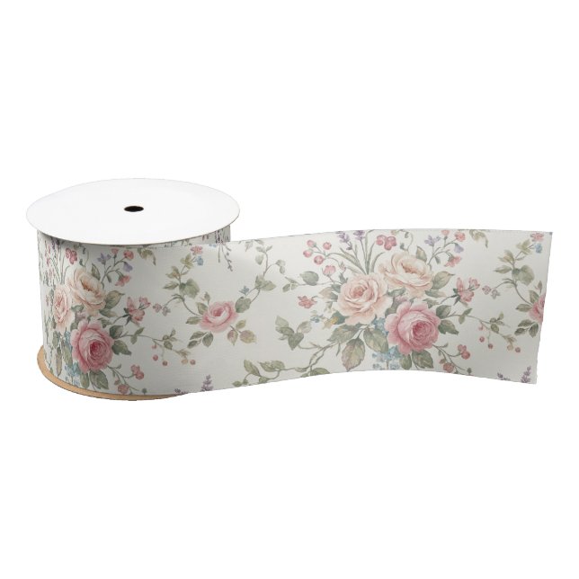 Elegant Pastel Roses Shabby Chic Satin Ribbon (Spool)