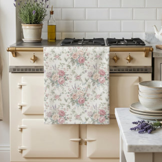 Elegant Pastel Roses Shabby Chic Tea Towel