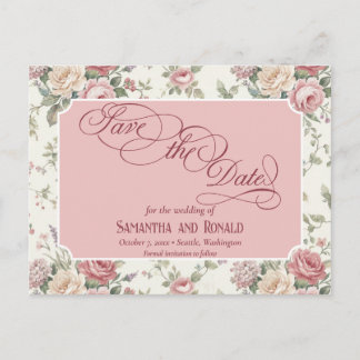 Elegant Pastel Roses Shabby Chic Wedding Announcement Postcard