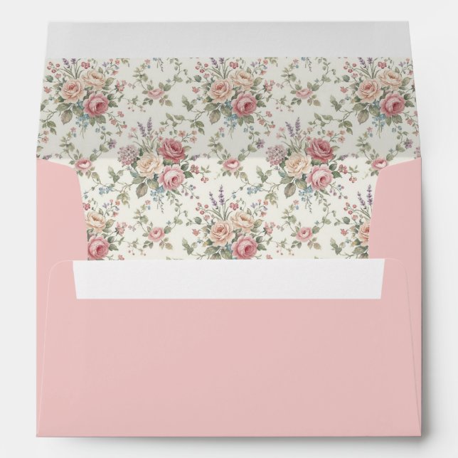 Elegant Pastel Roses Shabby Chic Wedding Envelope (Back (Bottom))