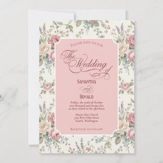 Elegant Pastel Roses Shabby Chic Wedding Invitation