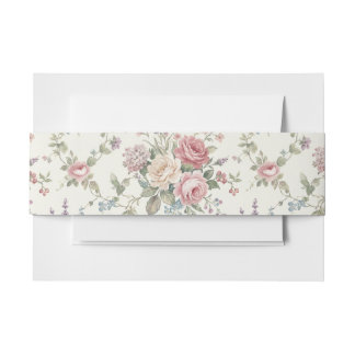 Elegant Pastel Roses Shabby Chic Wedding  Invitation Belly Band