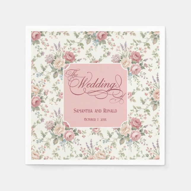 Elegant Pastel Roses Shabby Chic Wedding  Napkin (Front)
