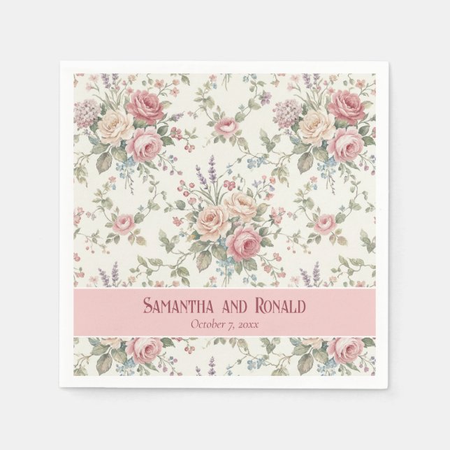 Elegant Pastel Roses Shabby Chic Wedding  Napkin (Front)