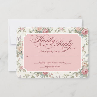 Elegant Pastel Roses Shabby Chic Wedding RSVP Card