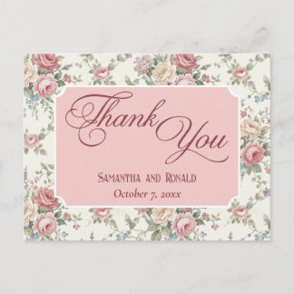 Elegant Pastel Roses Shabby Chic Wedding Thank You Postcard