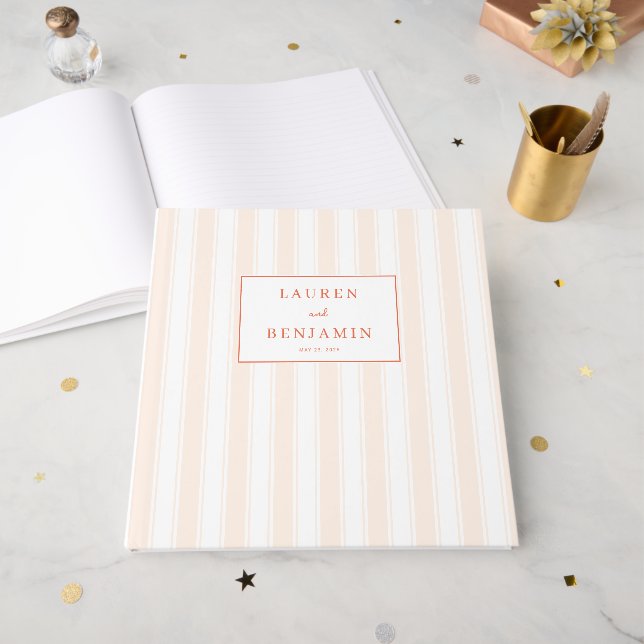 Elegant Pastel Stripes Guest Book (Front Open)