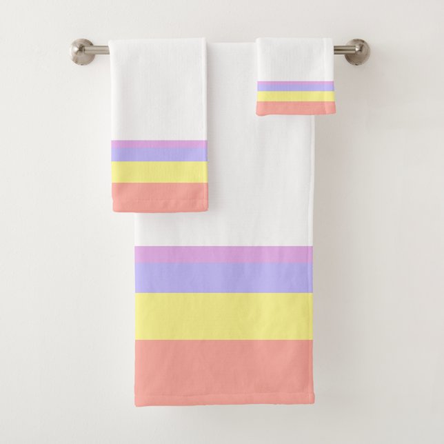 Elegant Pastel Stripes on White Bath Towel Set (Insitu)