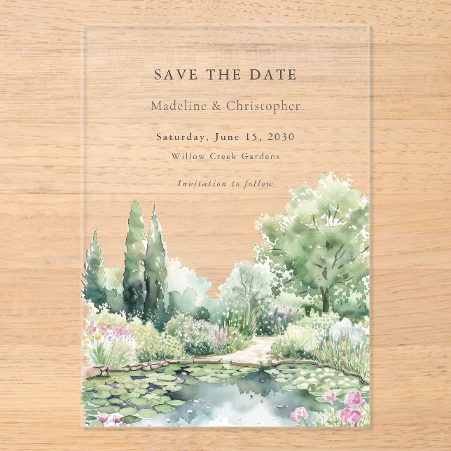 Elegant Pastel Summer Garden Wedding Acrylic Invitations (Front)
