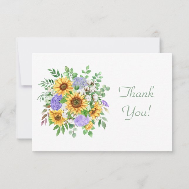 Elegant Pastel  Sunflower Bouquet Thank You Flat  Card (Front)