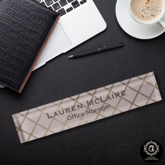 Elegant Pastel Taupe Diamond Desk Nameplate