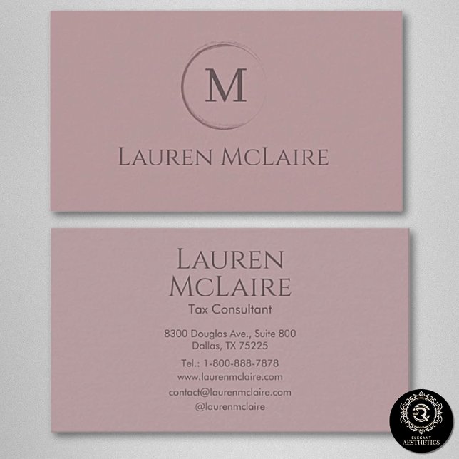 Elegant Pastel Taupe Pink Circle Monogram Business Card (Creator Uploaded)