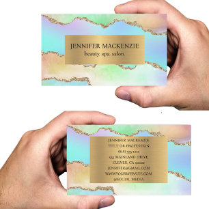 Elegant Pastel Unicorn Gold Agate Luxury Business Card