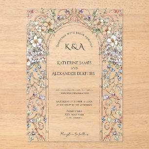 Elegant Pastel Vintage Floral Arch Wedding  Acrylic Invitations