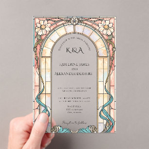 Elegant Pastel Vintage Floral Arch Wedding Acrylic Invitations