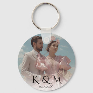 Elegant Pastel Vintage picture Wedding Key Ring