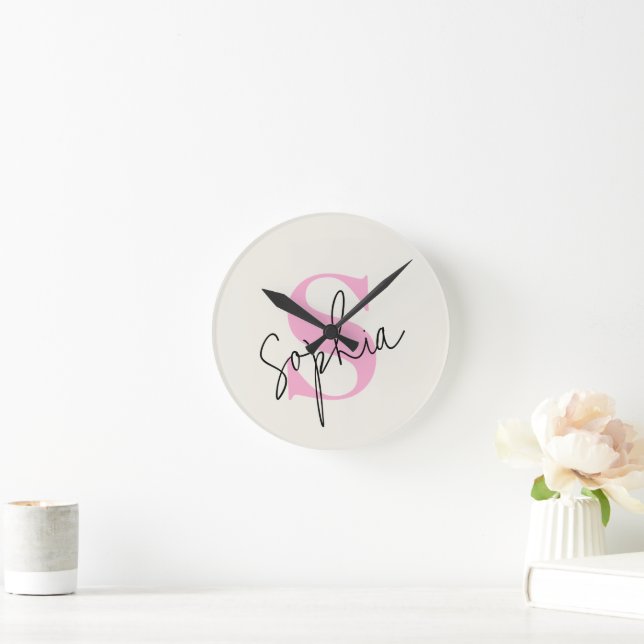 Elegant Pastel Wall Clock with Custom Name (Home)