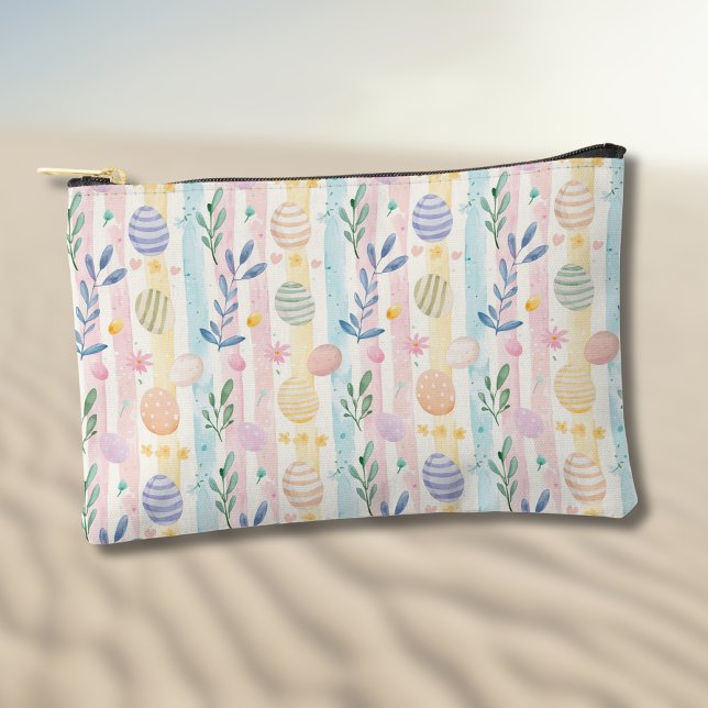 Elegant Pastel Watercolor Easter Stripes Eggs Accessory Pouch (Creator Uploaded)