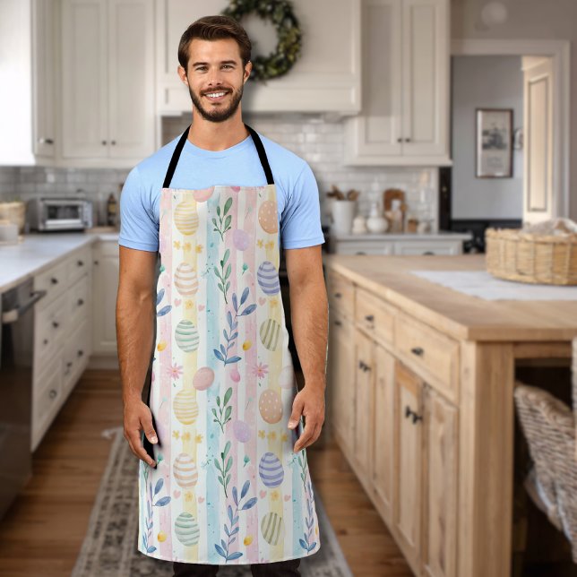 Elegant Pastel Watercolor Easter Stripes Eggs Apron (Creator Uploaded)