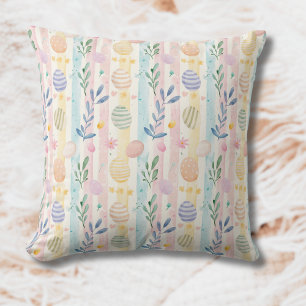 Elegant Pastel Watercolor Easter Stripes Eggs Cushion