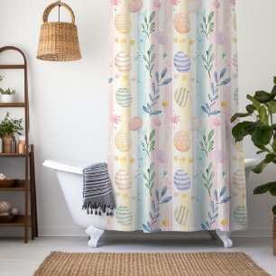 Elegant Pastel Watercolor Easter Stripes Eggs Shower Curtain