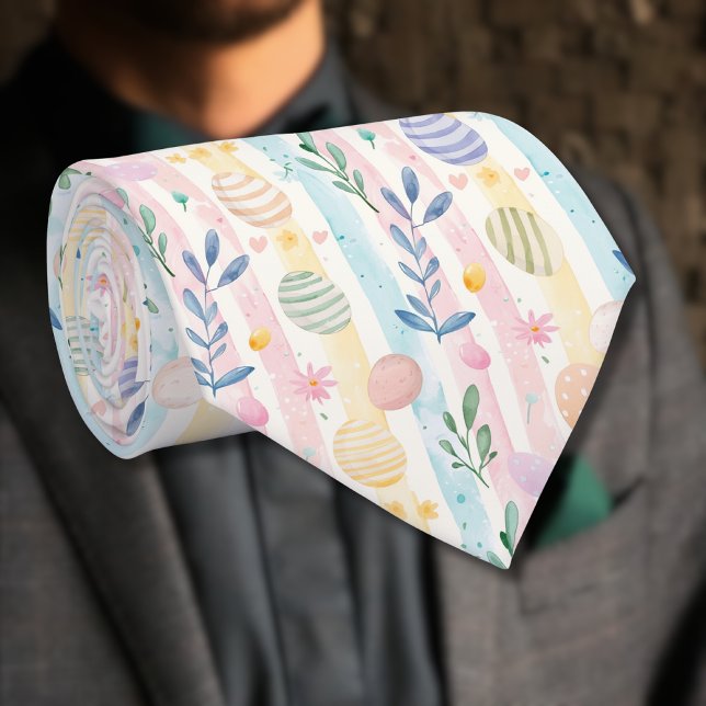 Elegant Pastel Watercolor Easter Stripes Eggs Tie (Creator Uploaded)