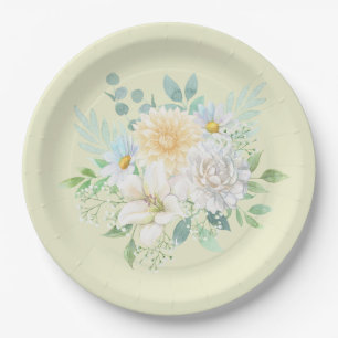 Elegant Pastel Watercolor Floral Garden Flowers Paper Plate