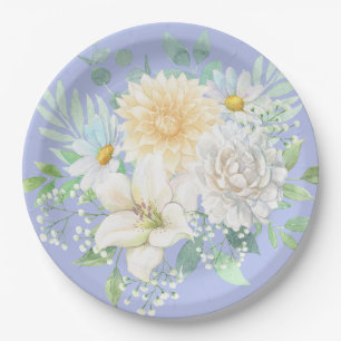 Elegant Pastel Watercolor Floral Garden Flowers Paper Plate