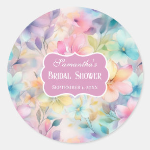 Elegant Pastel Watercolor Florals Bridal Shower Classic Round Sticker