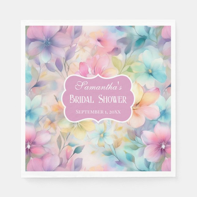 Elegant Pastel Watercolor Florals Bridal Shower Napkin (Front)