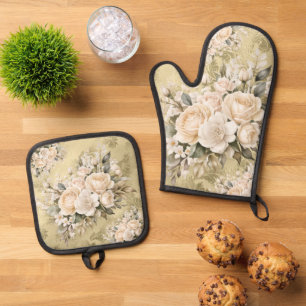 Elegant Pastel Watercolor Flowers Oven Mitt & Pot Holder Set