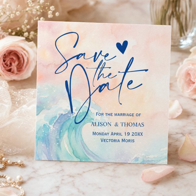 Elegant Pastel Watercolor Invitation | Soft Blush  (#savethedate #beachsavethedate #blushpinkbluewaves #watercolorwaves #wavesweddingcard #weddingcards)