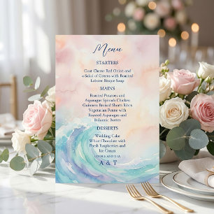 Elegant Pastel Watercolor Menu   Soft Blush & Aqua Invitation