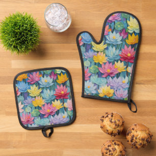 Elegant Pastel Watercolor Painted Flowers Oven Mitt & Pot Holder Set