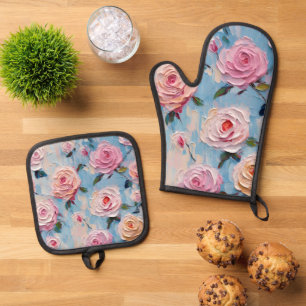 Elegant Pastel Watercolor Painted Flowers Oven Mitt & Pot Holder Set