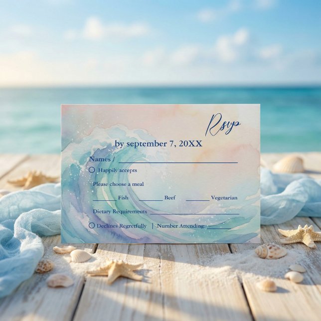 Elegant Pastel Watercolor Rsvp  | Soft Blush   Card (#WeddingRSVP #WatercolorDesign #ElegantWedding #PastelAesthetic #BeachWedding #SoftColors #Wedding)