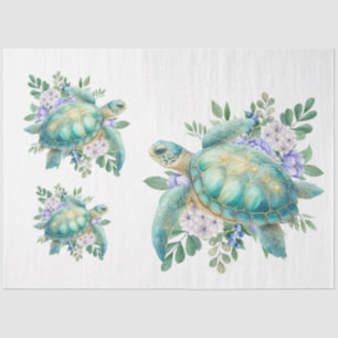 Elegant Pastel Watercolor Sea Turtle Decoupage Tissue Paper