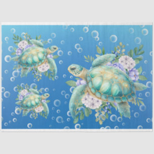 Elegant Pastel Watercolor Sea Turtle Decoupage Tissue Paper