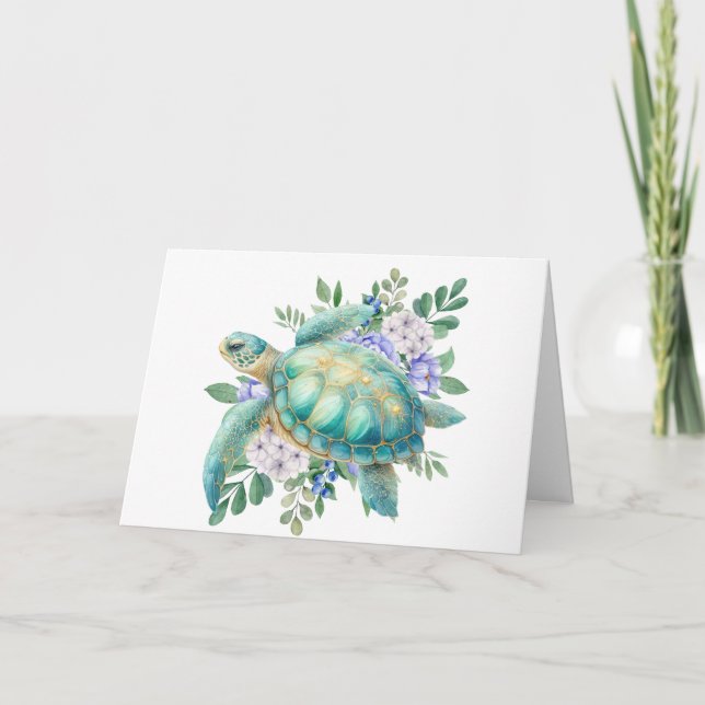 Elegant Pastel Watercolor Sea Turtle Note Card (Front)