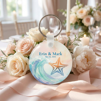 Elegant Pastel Watercolor | Soft Blush & Aqua Key Ring