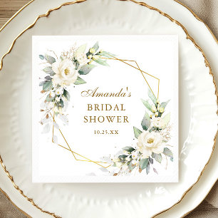 Elegant Pastel White Rose Eucalyptus Bridal Shower Napkin
