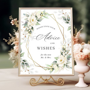 Elegant Pastel White Roses Advice & Wishes Poster